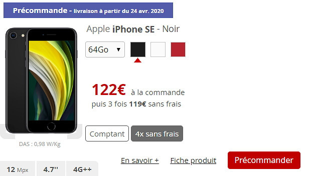 Tarif de l'iPhone SE 2020 chez Free Mobile