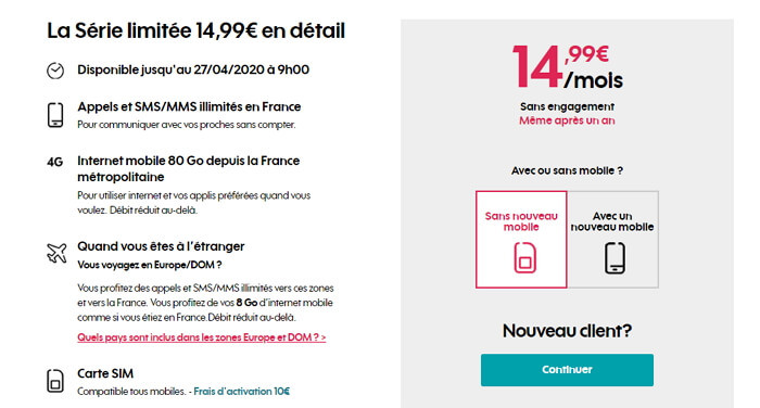 Forfait en promo : détails de la série limitée Sosh 80 Go jusqu'au 27 avril 2020