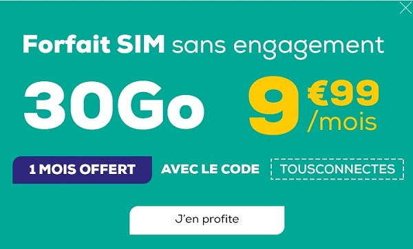 Le forfait mobile 30 Go à seulement 9,99€/mois avec un mois offert