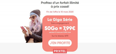 Souscription à la vente privée Prixtel 50 Go pour 7,99 euros par mois