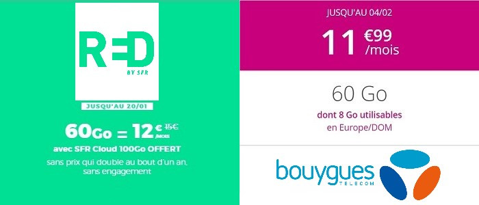 Le forfait RED 60 Go et la série limitée B&YOU 60 Go sont à 12€/mois.