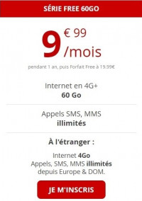 Le forfait mobile Free 60 Go est à moins de 10€/mois