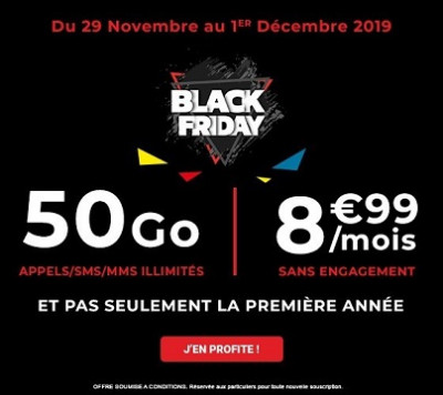 Avec le forfait black friday Auchan télécom, vous avez une offre avec 50 Go de data pour seulement 8,99€/mois à vie.
