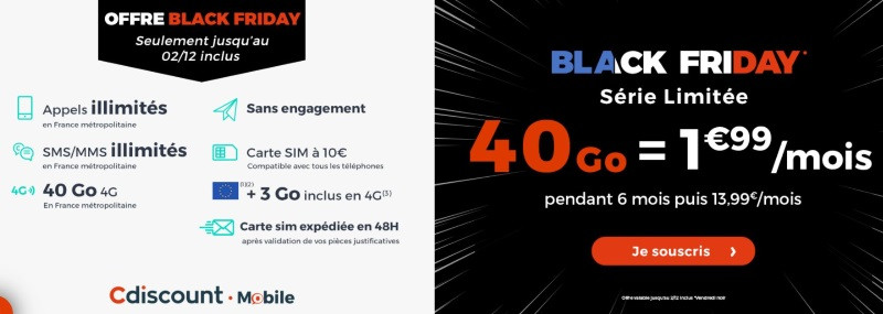 Forfait pas cher Black Friday Cdiscount Mobile