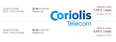 Il ya deux forfaits mobiles en promo actuellement chez Coriolis Telecom