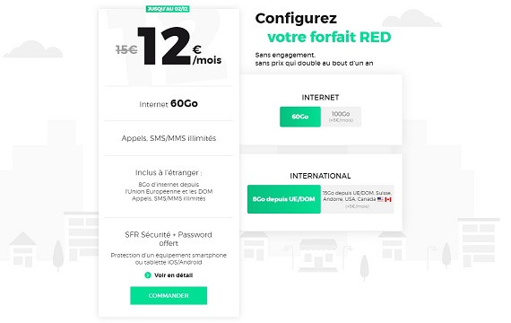 Le forfait RED 60 GO est à 12€/mois à vie.