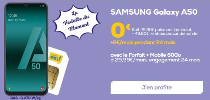 Samsung Galaxy A50 pas cher avec un forfait La Poste Mobile
