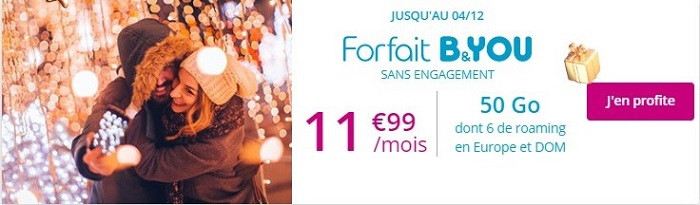 Forfait en promotion : la série spéciale B&YOU 50 Go à 11,99€/mois à vie est prolongé jusqu'au 4 décembre