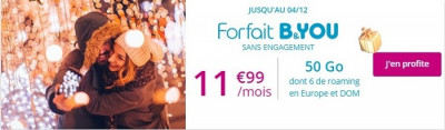 Forfait en promotion : la série spéciale B&YOU 50 Go à 11,99€/mois à vie est prolongé jusqu'au 4 décembre
