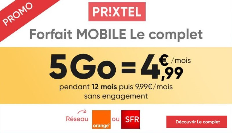 L'offre mobile en promotion de Prixtel sur les réseaux orange ou sfr