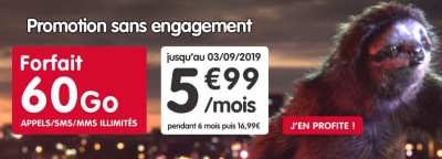Forfait à bas coût chez NRJ mobile : 5,99 euros pour 60Go jusqu'au 3 septembre 2019