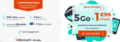 Forfait mobile en promo en aout 2019 : l'offre cdiscount à moins de 2 euros par mois