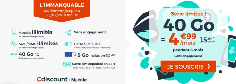 Promo Cdiscount : forfait mobile pas cher pour l'été 2019