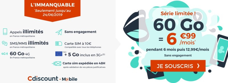 Forfait mobile en promotion en juin 2019 : Cdiscount