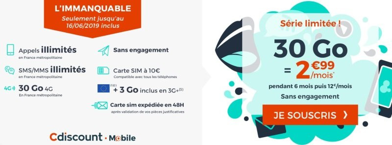 Forfait mobile en promo juin 2019 : immanquable de Cdiscount