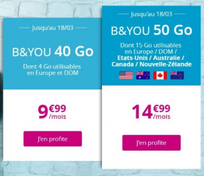 Forfait Bouygues en promo : B&You 40 Go et B&You 50 Go spécial voyages