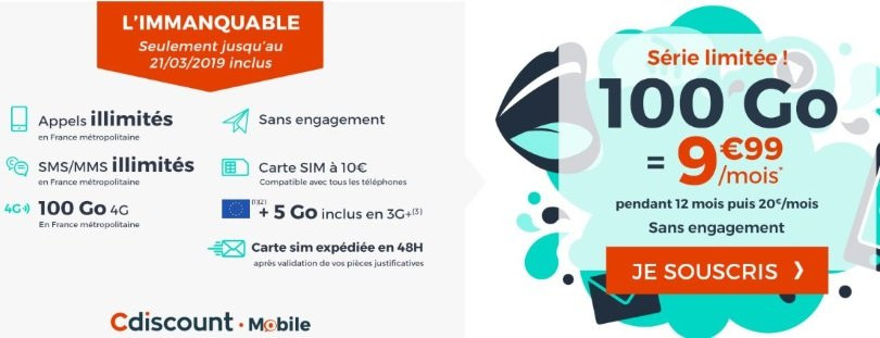 Forfait en promo : 100 Go à 10 euros chez Cdiscount mobile