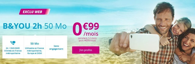 Forfait B&YOU 50Mo à 0.99€ par mois au lieu de 4.99€