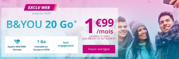 Bouygues : forfait B&You 20 Go à 2 euros