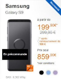 Acheter le Samsung galaxy s9 à petit prix chez Orange