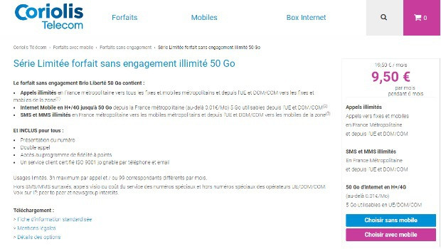 Forfaits mobiles Brio Liberté en promotions Coriolis Telecom