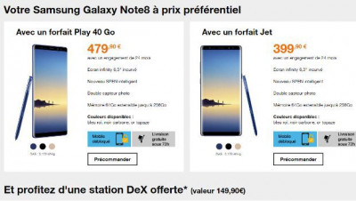Galaxy Note8 de Samsung chez Orange