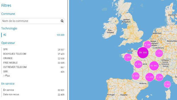 Les cartes ANFR des antennes 4G, 3G et 2G