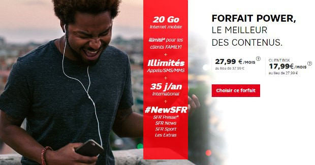 SFR : réduction sur le forfait Power 20 Go