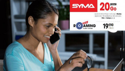 Syma mobile, forfait ajusté data 19,90€ en roaming 365 jours