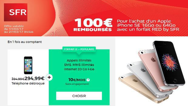 Promo de 100 euros iPhone SE RED by SFR