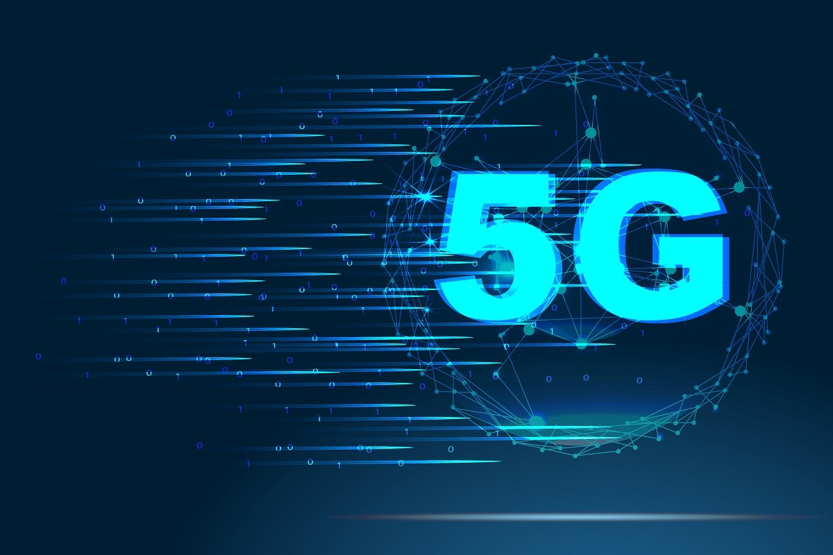 Logo 5G pour la vitesse et le réseau désaturé qui améliorent le débit