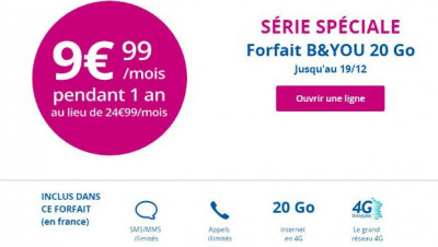 Le forfait B&You 20 Go en promo à 9,99€/mois