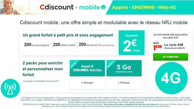 Cdiscount mobile, de 2€ à 16€/mois le forfait