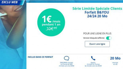 Le B&You 20Mo, appels, sms, mms illimités à 1 euro