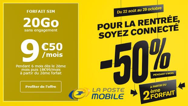 -50% pendant 6 mois sur un second forfait La Poste Mobile