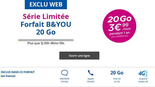 B&You, sans engagement, 20Go à 3,99 euros