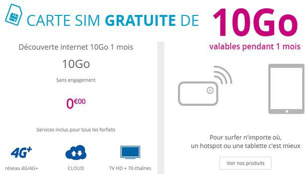 Une carte SIM avec 1 mois et 10 Go gratuits