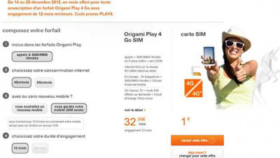 Le forfait Origami Play 4Go, en 12/24 mois, avec/sans mobile