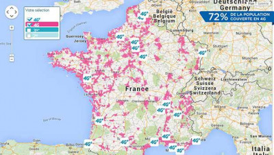 La carte du déploiement 3G, 4G et 4G+ de Bouygues Telecom