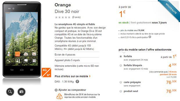 Le Orange Dive 30, l’entrée de gamme 4G selon l’opérateur