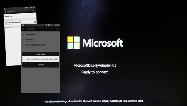 Le téléviseur, en attente de connexion Miracast