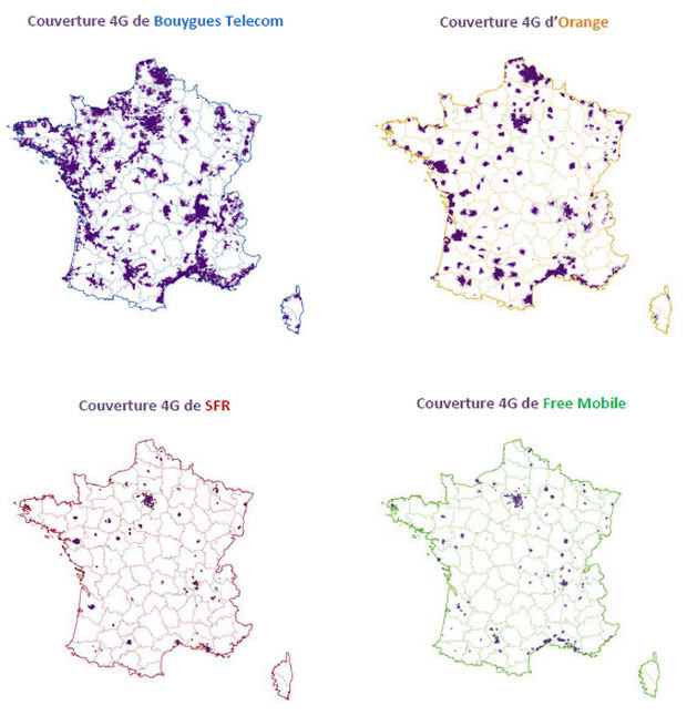 cartes de couverture 4g selon l'arcep