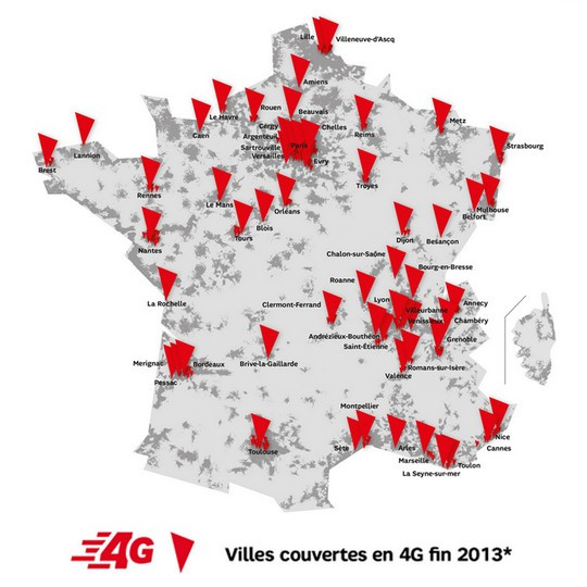 Couverture 4G de SFR au 1er novembre 2013