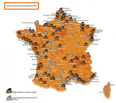Carte de déploiement 4G d'Orange en septembre 2013