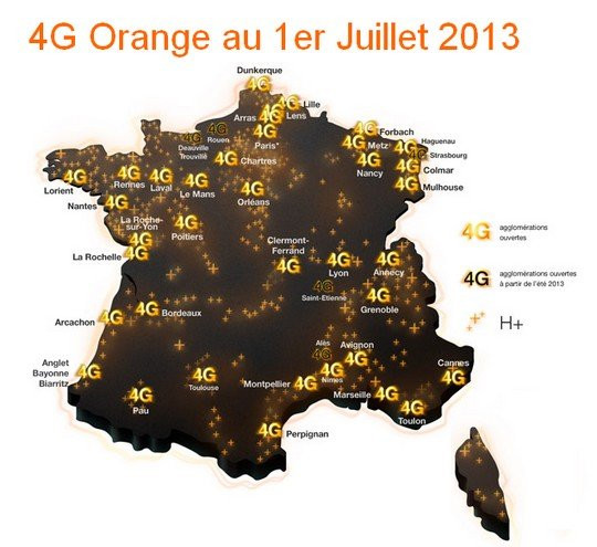 Carte couverture 4G Orange juillet 2013