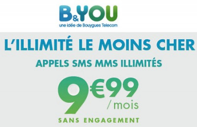 Forfait mobile illimité B&YOU à 9.99€/mois