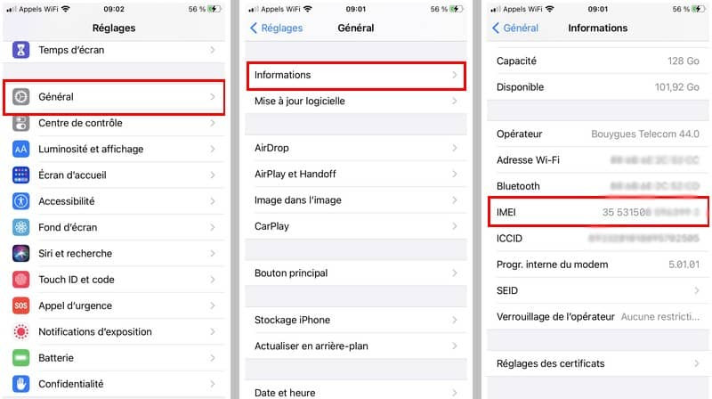 Le code IMEI d'un iPhone se trouve dans les paramètres du smartphone.