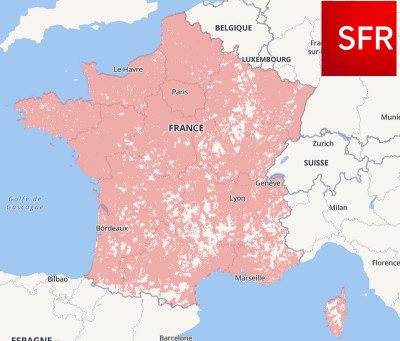 carte de couverture mobile de SFR en septembre 2019 selon l'ARCEP