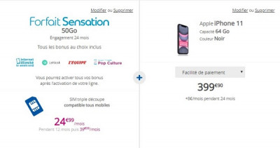 L'iPhone 11 avec un forfait mobile Bouygues Sensation
