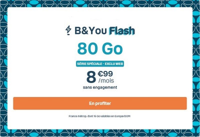 La série spéciale B&YOU avec un forfait Bouygues en promo avec 80 Go à seulement 8,99€/mois